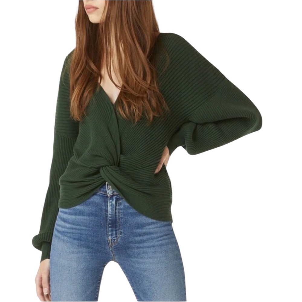 NWT Hudson‎ Women’a Knotted V-Neck Ribbed Sweater in Green